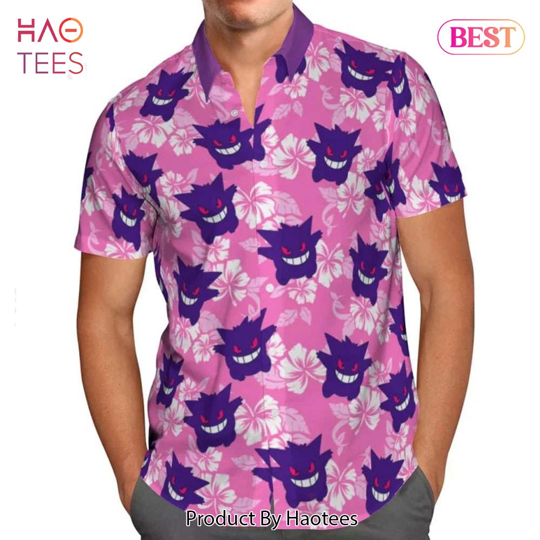 THE BEST Gengar Tropical Floral Hawaiian Shirt Anime Shirt for Men Women THE BEST Gengar Tropical Floral Hawaiian Shirt Anime Shirt for Men Women