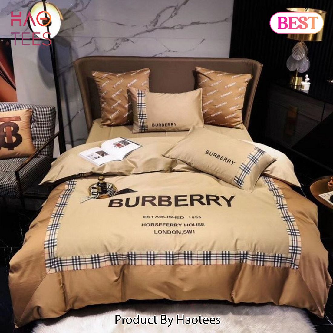 [SALE] Burberry Brown Luxury Fashion Brand Bedding Set Luxury Store