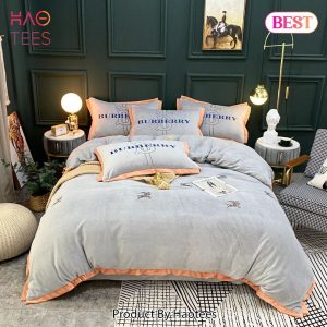[SALE] Burberry Grey Fashion New Bedding Set Quilt Sets Duvet Cover Luxury Brand Bedding Decor Bedroom Sets