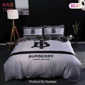 [SALE] Burberry Grey Luxury Logo Fashion Brand Premium Bedding Set Home Decor