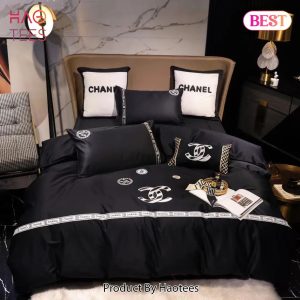 [SALE] Chanel Black Premium Bedding Set Luxury Brand Duvet Cover Home Decor Special Gift
