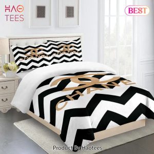 [SALE] Chanel Golden Logo Ziczac Luxury Brand Premium Bedding Set Duvet Cover Home Decor