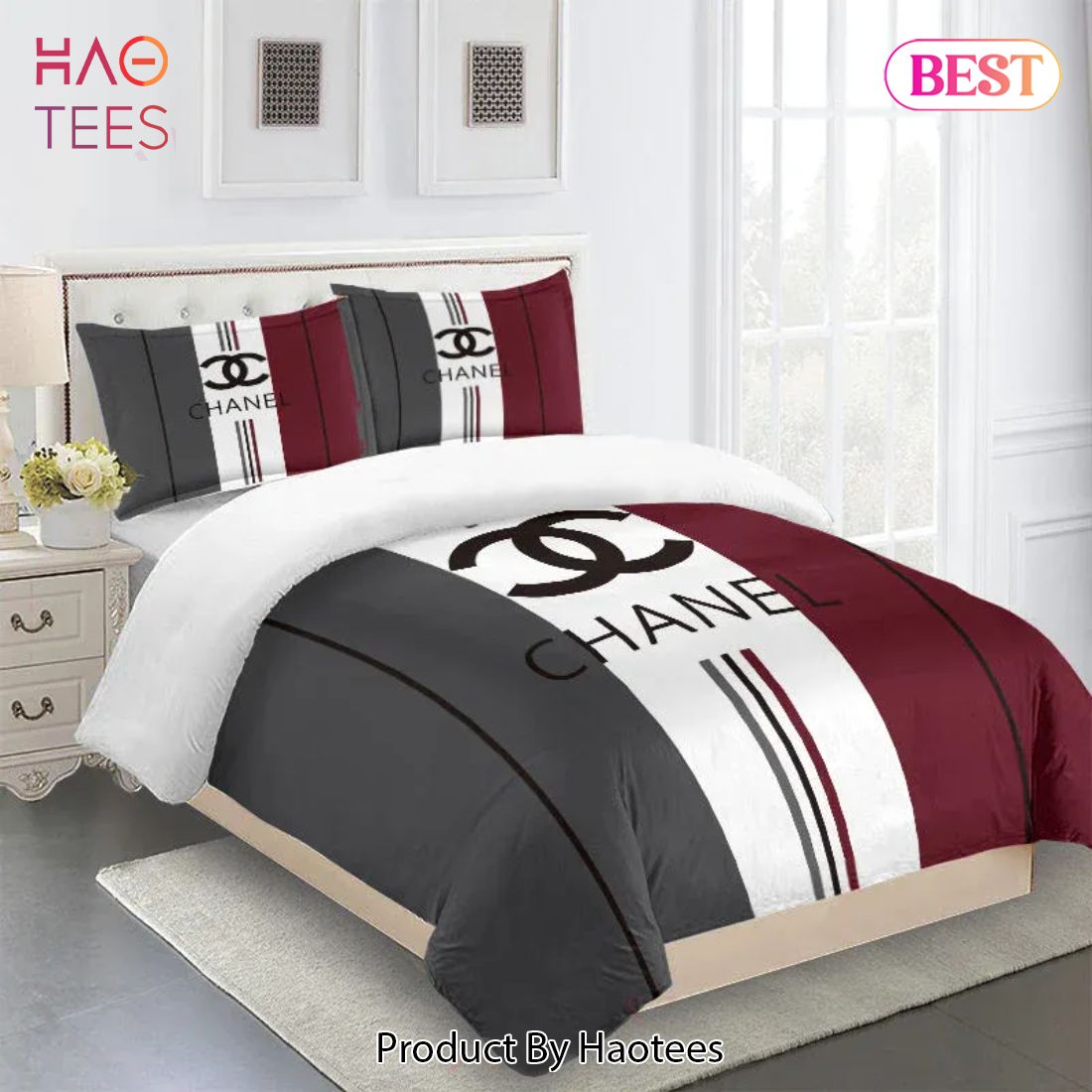 [SALE] Chanel Red Grey White Luxury Brand Premium Bedding Set Duvet Cover Home Decor Luxury Store