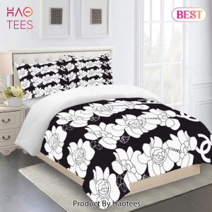 [SALE] Chanel White Flowers Black Luxury Brand Bedding Set Duvet Cover Home Decor