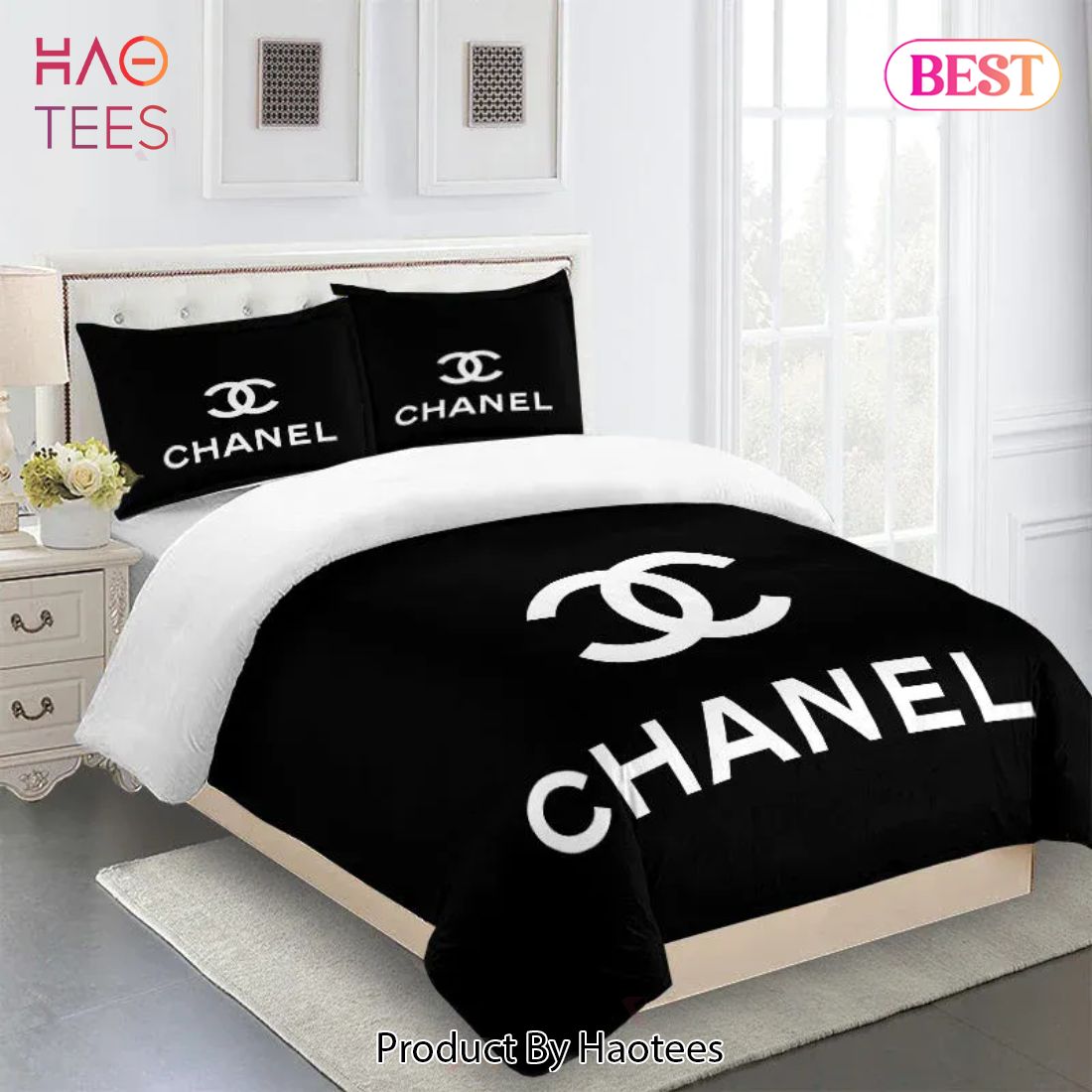 [SALE] Chanel White Logo Black Luxury Brand Bedding Set Duvet Cover Home Decor Luxury Store