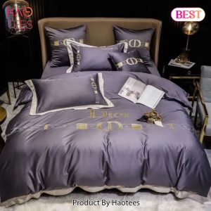 [SALE] Christian Dior Grey Luxury Brand Premium Bedding Set Bedspread Duvet Cover Set Home Decor