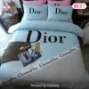 [SALE] Christian Dior Light Blue Luxury Brand Premium Bedding Set Bedspread Duvet Cover Set Home Decor
