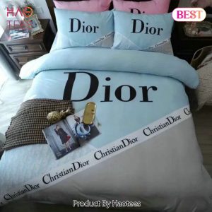 [SALE] Christian Dior Light Blue Luxury Brand Premium Bedding Set Bedspread Duvet Cover Set Home Decor