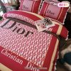 [SALE] Christian Dior Red Logo Luxury Brand Bedding Set Home Decor