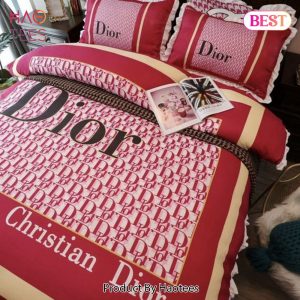 [SALE] Christian Dior Red Logo Luxury Brand Bedding Set Home Decor