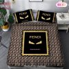 [SALE] Fendi Blue Luxury Brand Premium Bedding Set Bedspread Duvet Cover Set Home Decor