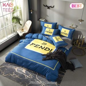 [SALE] Fendi Blue Luxury Brand Premium Bedding Set Bedspread Duvet Cover Set Home Decor