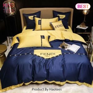 [SALE] Fendi Blue Yellow Luxury Brand Premium Bedding Set Bedspread Duvet Cover Set Home Decor