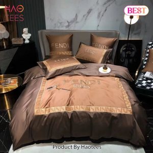 [SALE] Fendi Roma Brown Luxury Brand Premium Bedding Set Bedspread Duvet Cover Set Home Decor