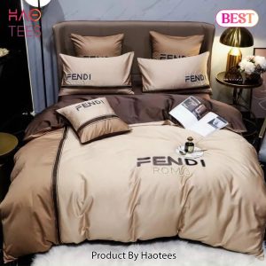 [SALE] Fendi Roma Brown Premium Luxury Brand Bedding Set Duvet Cover Home Decor Special Gift