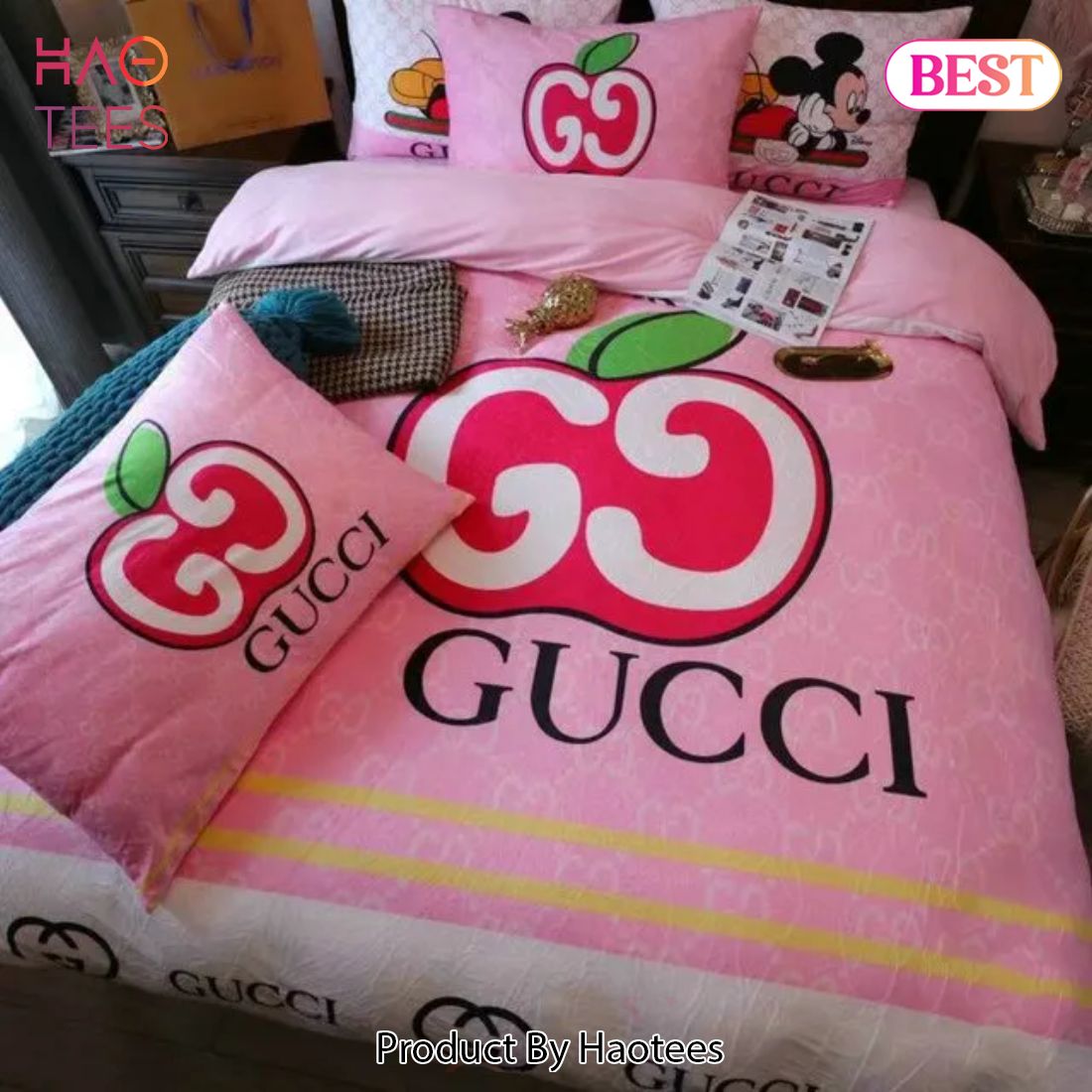 [SALE] Gucci Apple Mickey Mouse Luxury Brand Bedding Set Bedspread Duvet Cover Set Home Decor Luxury Store