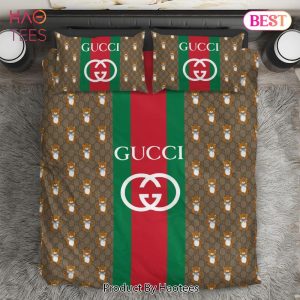[SALE] Gucci Bear Luxury Brand Premium Bedding Set Bedspread Duvet Cover Set Home Decor