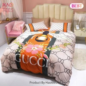 [SALE] Gucci Bee Flower Bedding Sets Quilt Sets Duvet Cover Luxury Brand Bedding Decor