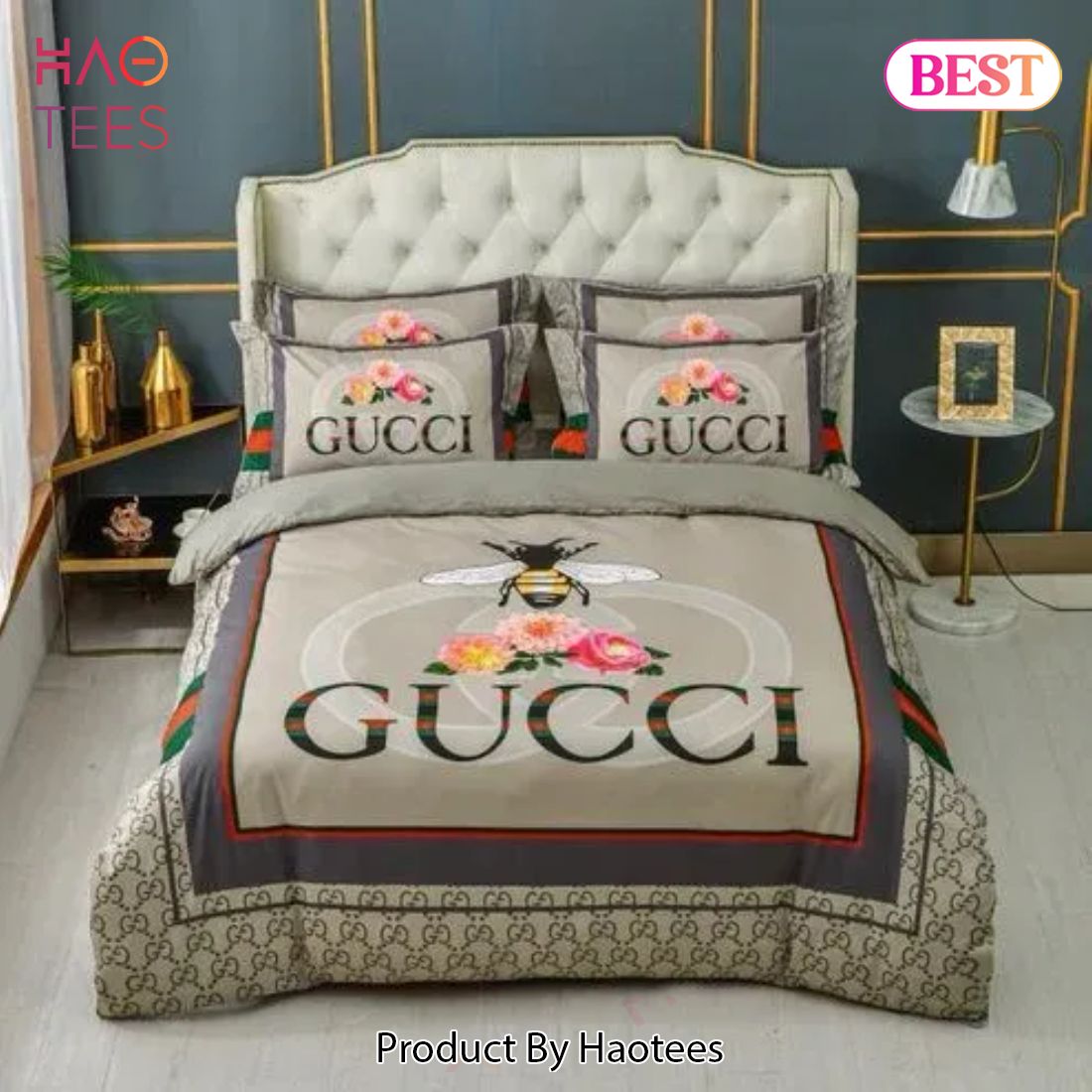 [SALE] Gucci Bee Flower Luxury Brand High-End Bedding Set Home Decor Luxury Store