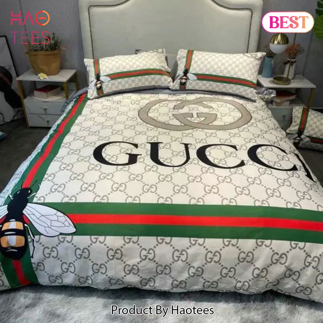 [SALE] Gucci Bee Luxury Brand Bedding Set Bedspread Duvet Cover Set Home Decor Luxury Store