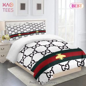 [SALE] Gucci Bee Red Green White Fashion Logo Limited Luxury Brand Bedding Set Home Decor