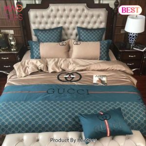 [SALE] Gucci Beige Blue Luxury Brand Bedding Set Home Decor