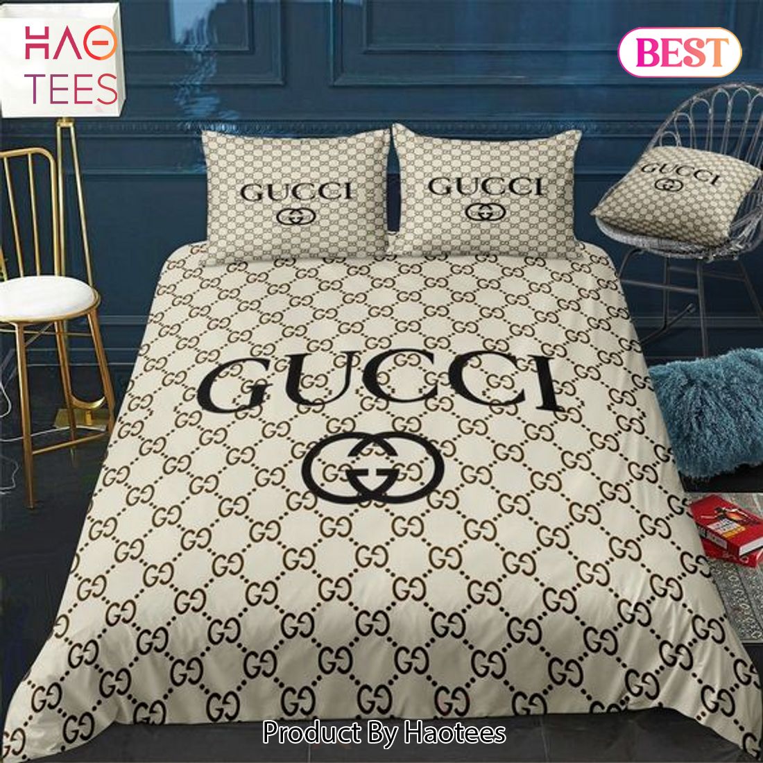 [SALE] Gucci Beige Logo Luxury Brand Bedding Set Home Decor Luxury Store