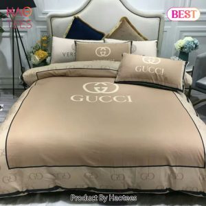 [SALE] Gucci Beige Luxury Brand Bedding Set Bedspread Duvet Cover Set Home Decor