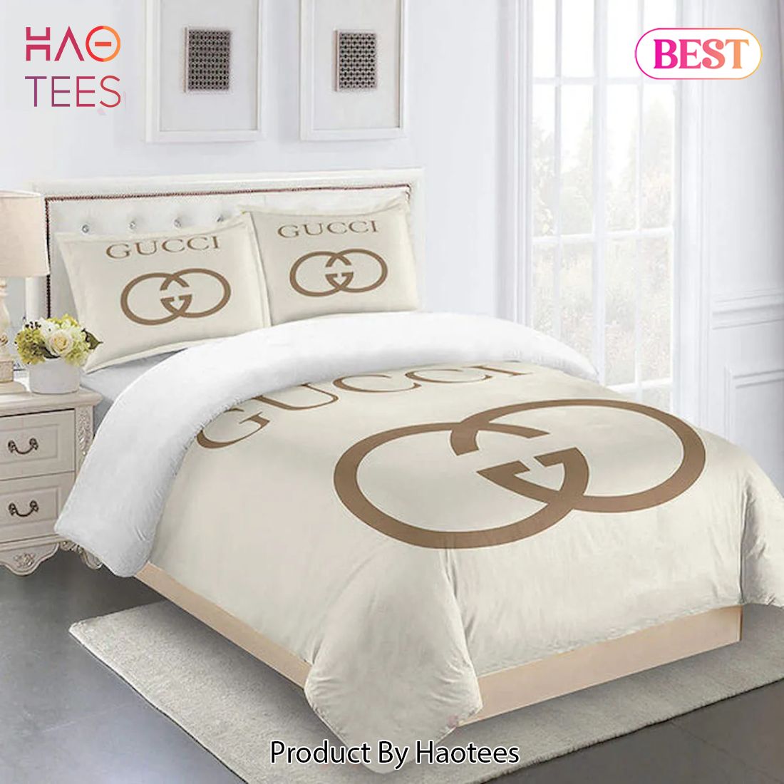 [SALE] Gucci Beige Luxury Brand High-End Bedding Set Home Decor – QM81 Luxury Store