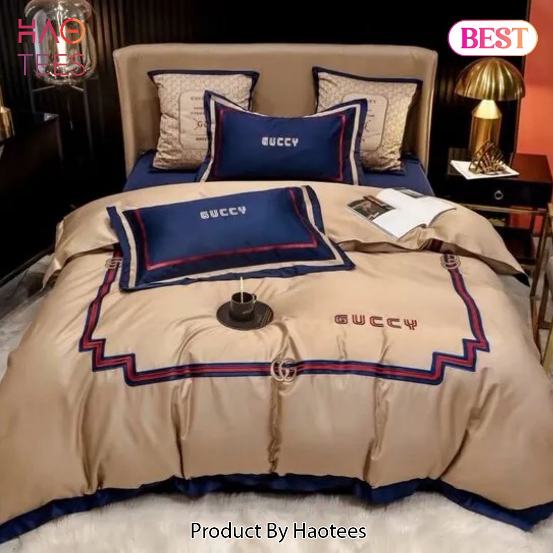 [SALE] Gucci Beige Navy Luxury Brand Bedding Set Bedspread Duvet Cover Set Home Decor Luxury Store