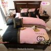 [SALE] Gucci Black And Pinky Luxury Brand Bedding Set Bedspread Duvet Cover Set Home Decor
