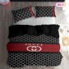 [SALE] Gucci Black And Pinky Luxury Brand Bedding Set Bedspread Duvet Cover Set Home Decor