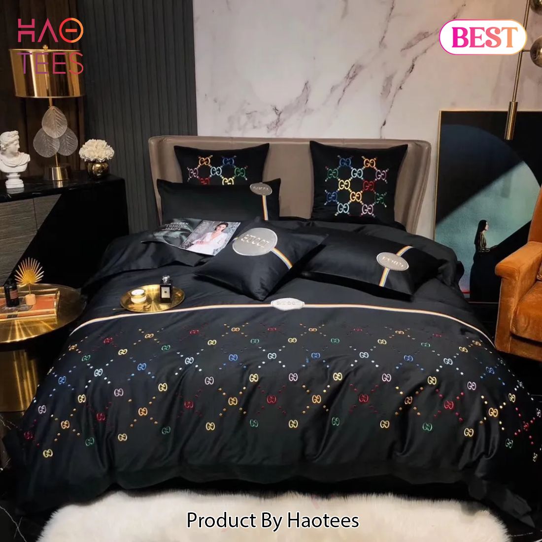 [SALE] Gucci Black Fashion Luxury Brand Bedding Set Bedspread Duvet Cover Set Home Decor Luxury Store