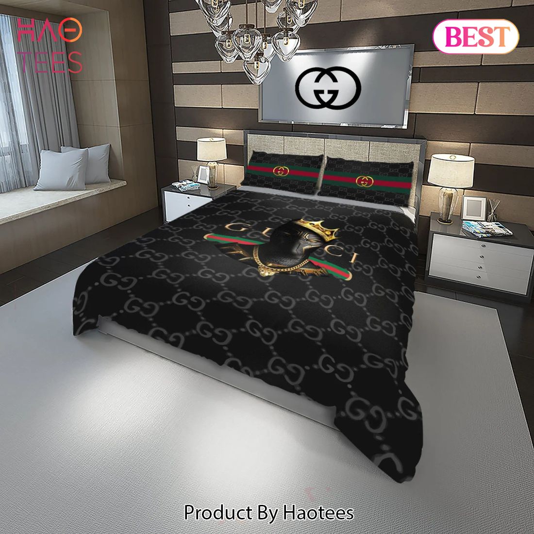 [SALE] Gucci Black Panther Fashion Logo Luxury Brand Premium Bedding Set Home Decor Luxury Store