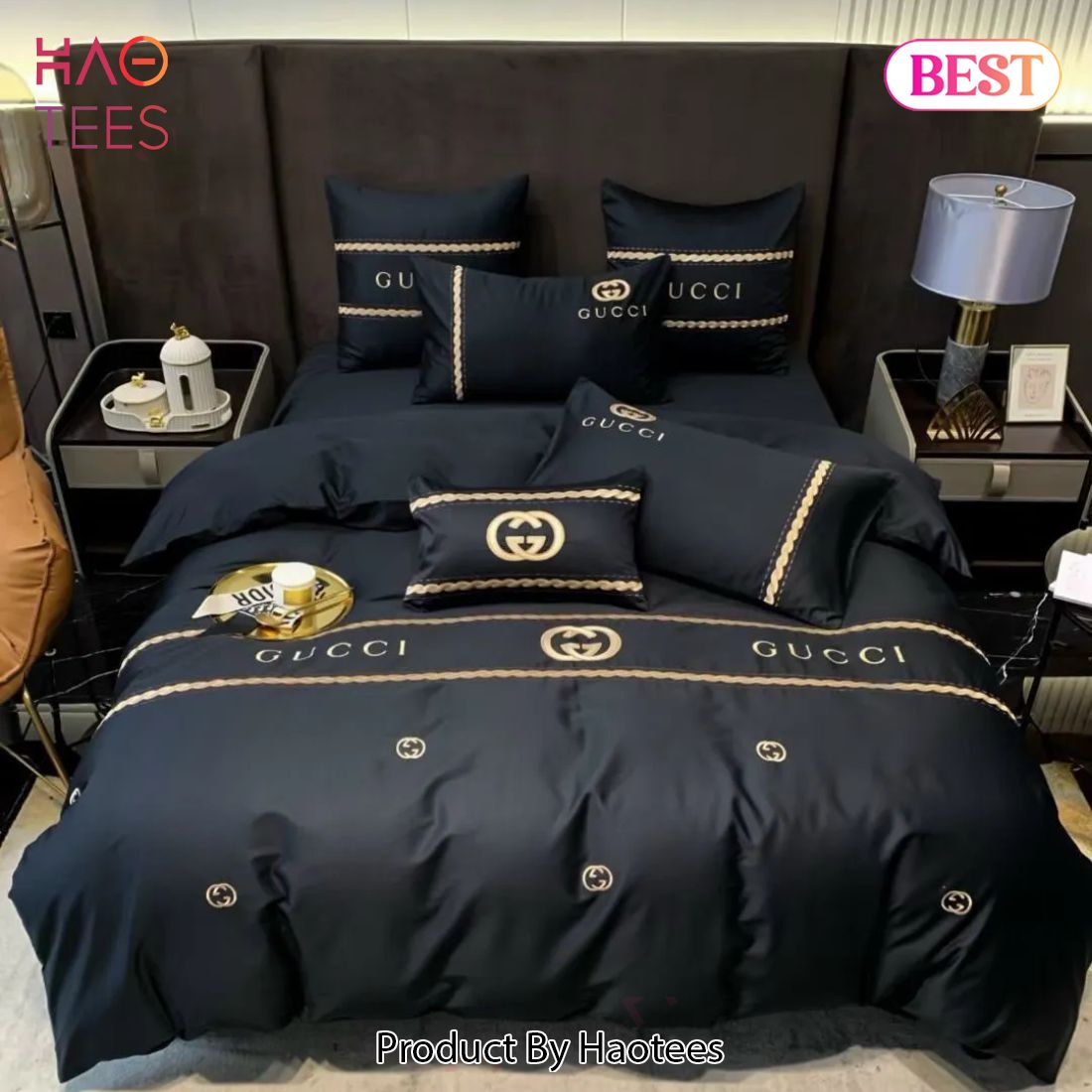 [SALE] Gucci Black Premium Luxury Brand Bedding Set Duvet Cover Home Decor Special Gift Luxury Store