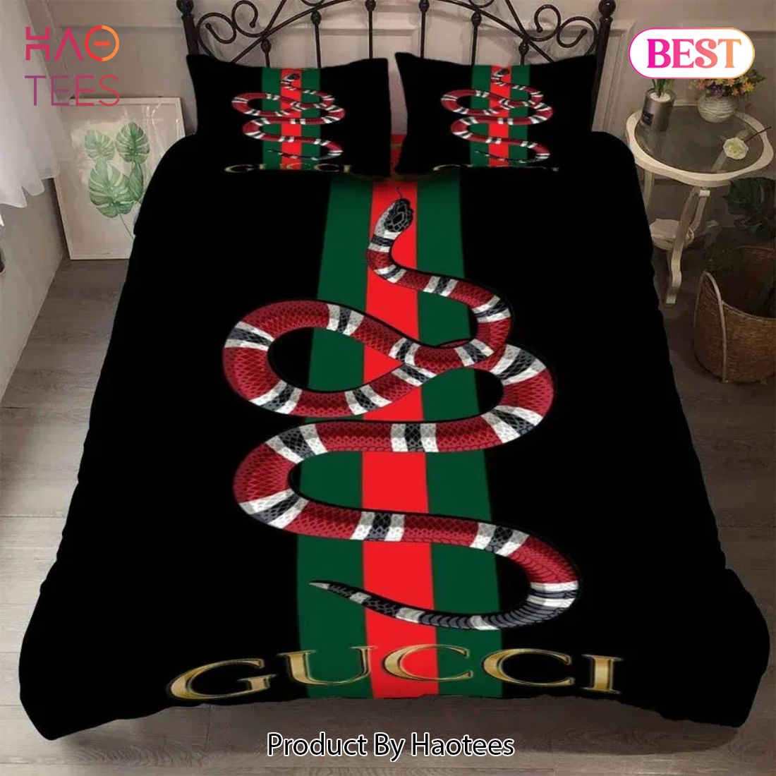 [SALE] Gucci Black Snake Luxury Brand High-End Bedding Set Home Decor Luxury Store