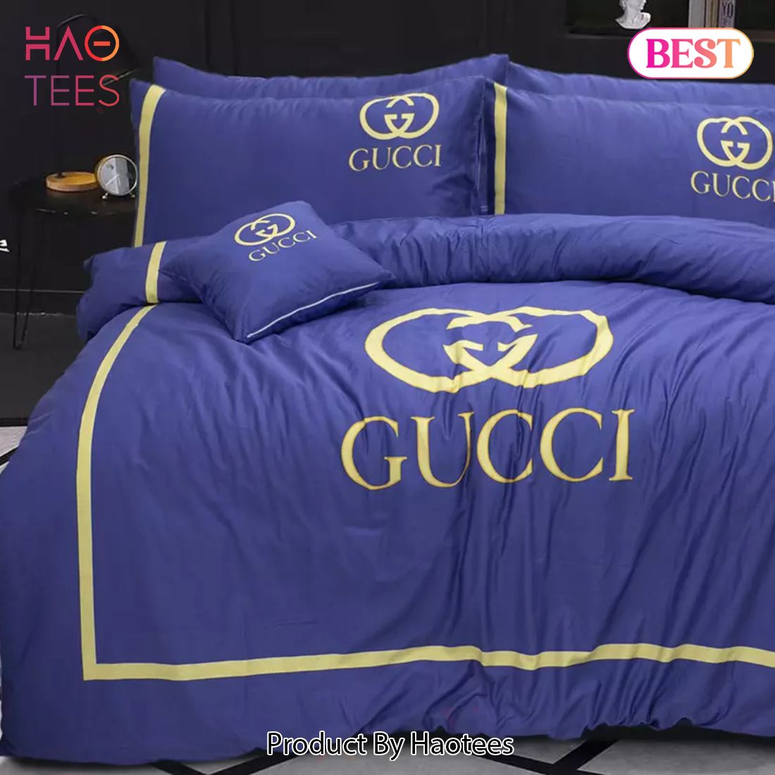 [SALE] Gucci Blue Fashion Logo Luxury Brand Bedding Set Home Decor Luxury Store