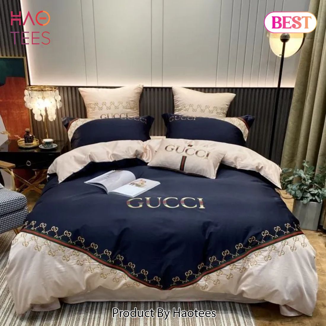 [SALE] Gucci Blue Khaki Beige Luxury Brand Bedding Set Duvet Cover Home Decor Luxury Store