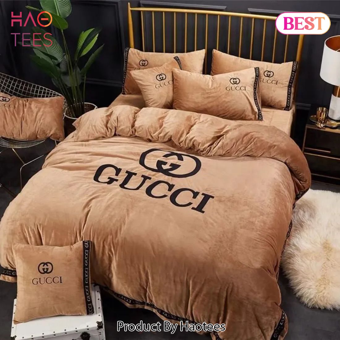 [SALE] Gucci Brown Limited Luxury Brand High-End Bedding Set Home Decor Luxury Store