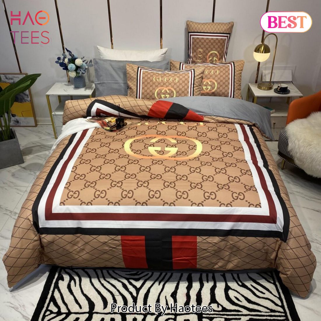 [SALE] Gucci Brown Luxury Brand High-End Bedding Set Home Decor Luxury Store