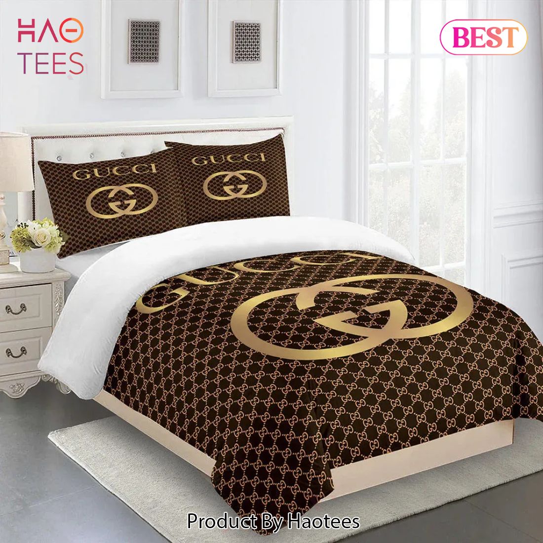 [SALE] Gucci Brown Premium Fashion Limited Luxury Brand Bedding Set Home Decor Luxury Store