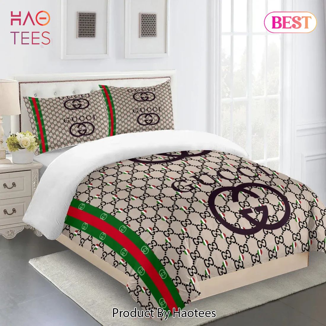 [SALE] Gucci Brown Premium Fashion Luxury Brand Limited Bedding Set Home Decor Luxury Store