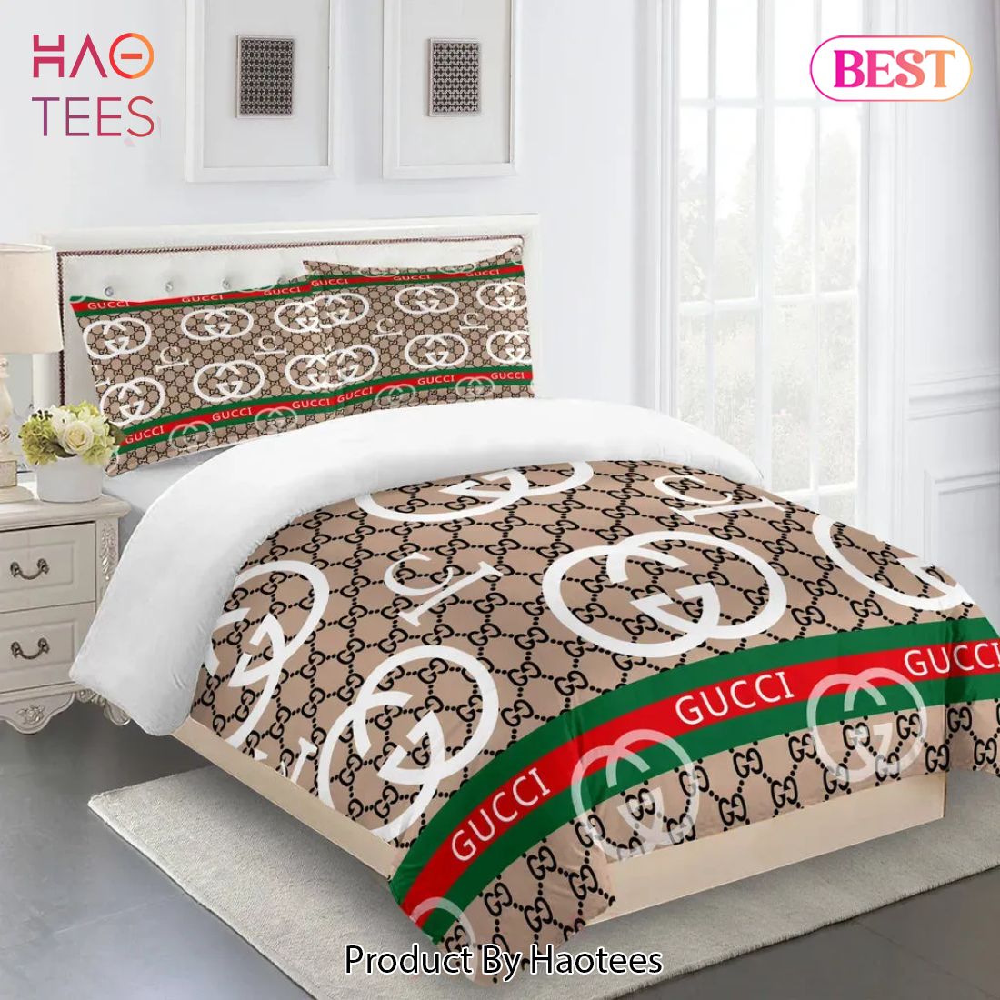 [SALE] Gucci Brown Premium Limited Fashion Luxury Brand Bedding Set Home Decor Luxury Store