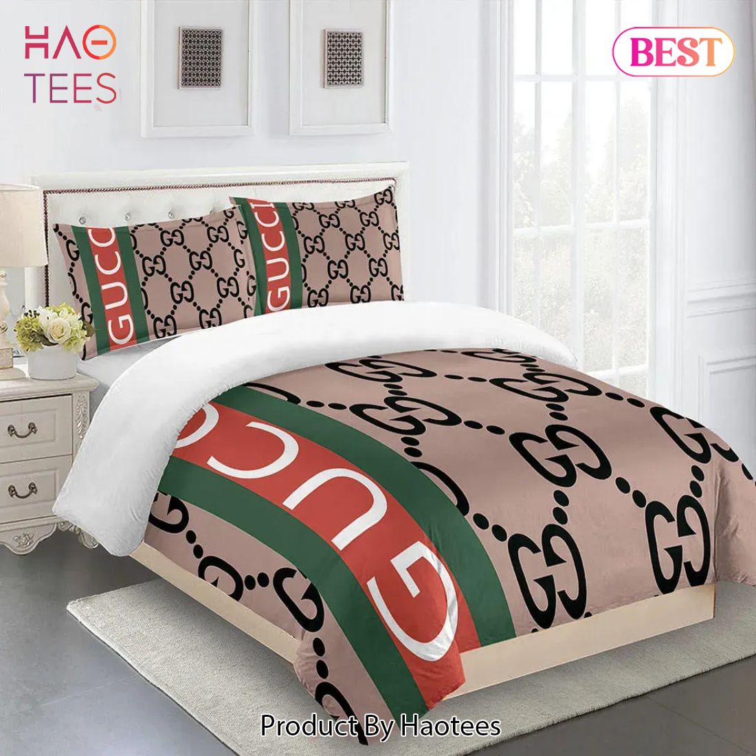 [SALE] Gucci Brown Premium Luxury Brand Fashion Bedding Set Home Decor Luxury Store