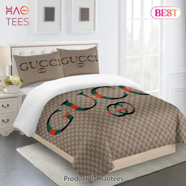 [SALE] Gucci Brown Premium Luxury Brand Fashion Limited Bedding Set Home Decor