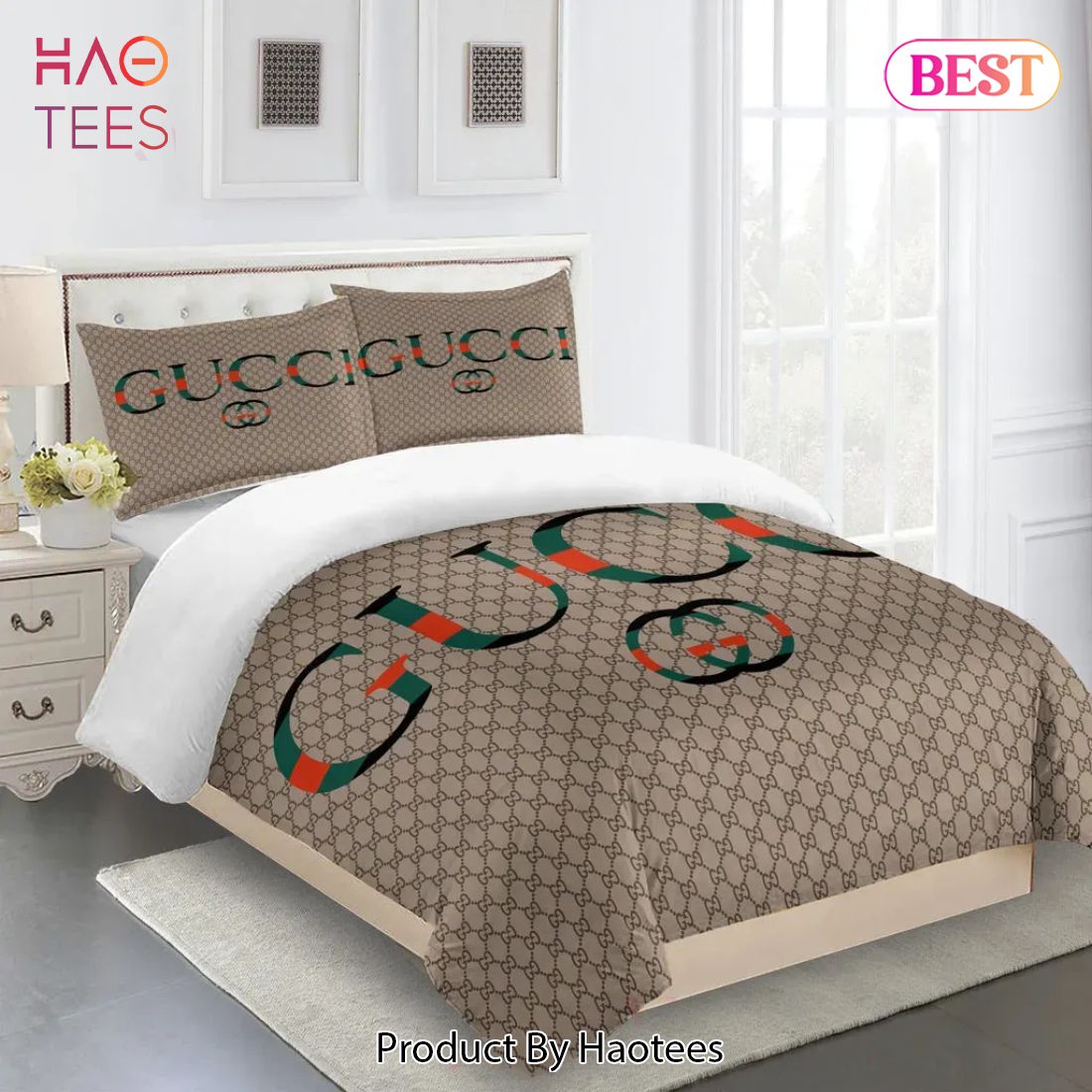 [SALE] Gucci Brown Premium Luxury Brand Fashion Limited Bedding Set Home Decor Luxury Store