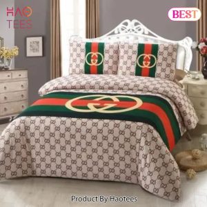 [SALE] Gucci Brown Stripe Luxury Brand High-End Bedding Set Home Decor