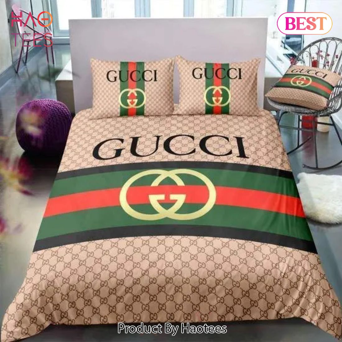 [SALE] Gucci Brown Stripe Luxury Brand High-End Bedding Set Home Decor – EY91 Luxury Store