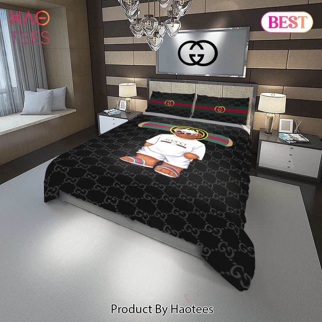 [SALE] Gucci Cute Bear Fashion Logo Luxury Brand Premium Bedding Set Home Decor Luxury Store