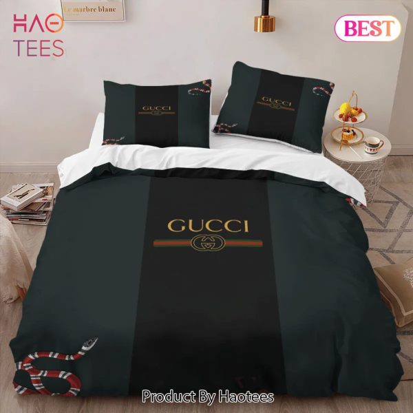 [SALE] Gucci Dark Snake Fashion Logo Premium Luxury Brand High-End Bedding Set LV Home Decor